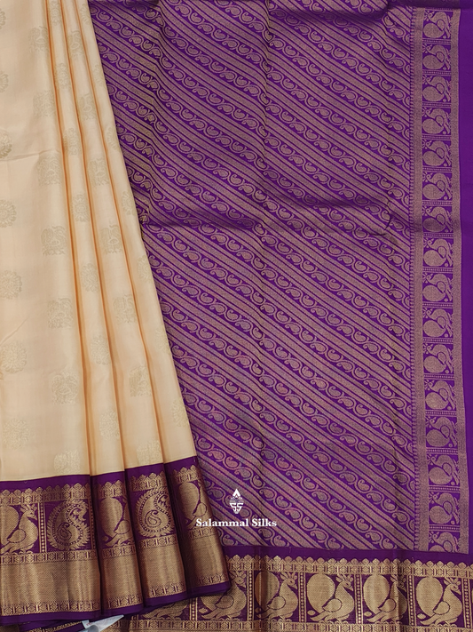 Kanjivaram Sandal Pure Silk Saree With Violet Border