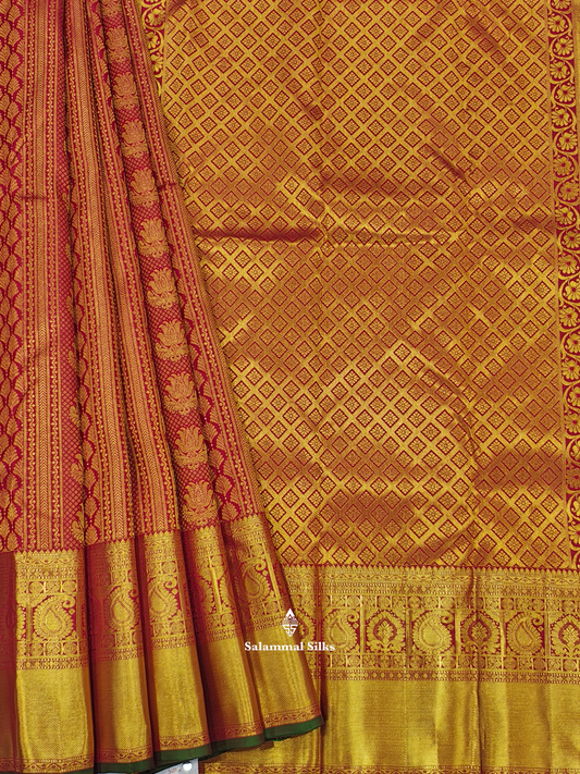 Kanjivaram Beautiful Red Pure Silk Saree With Gold Zari Border