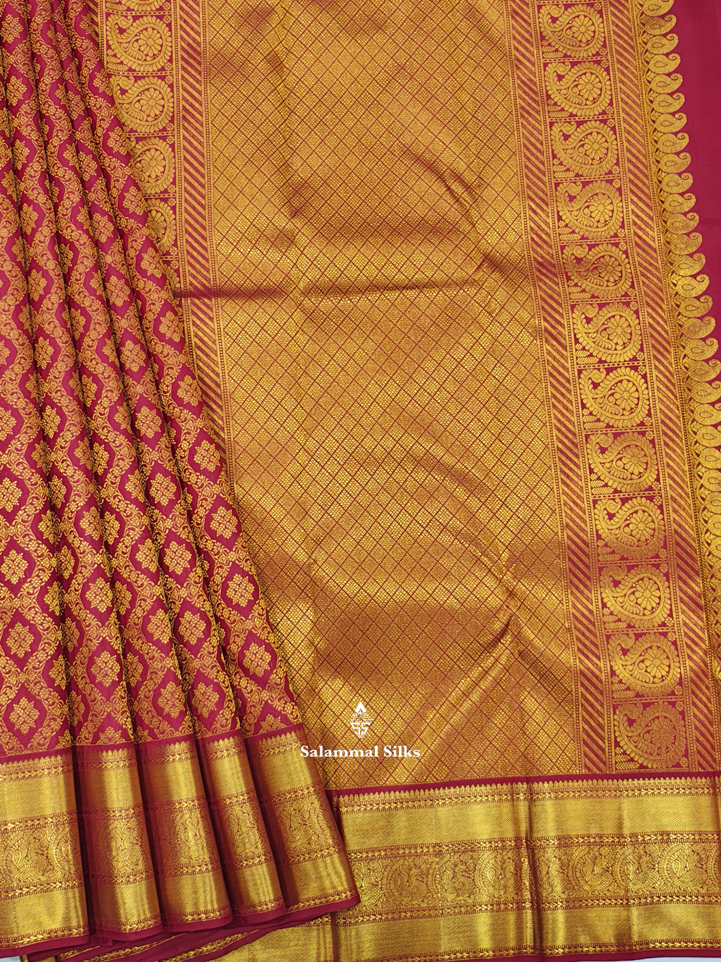 Kanjivaram Beautiful Maroon Pure Silk Saree With Gold Zari Border