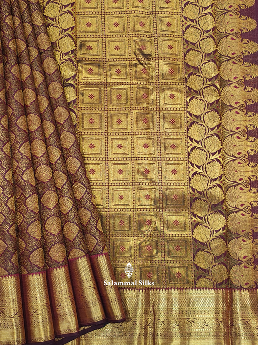 Kanjivaram Beautiful Dark Maroon Pure Silk Saree With Gold Zari Border