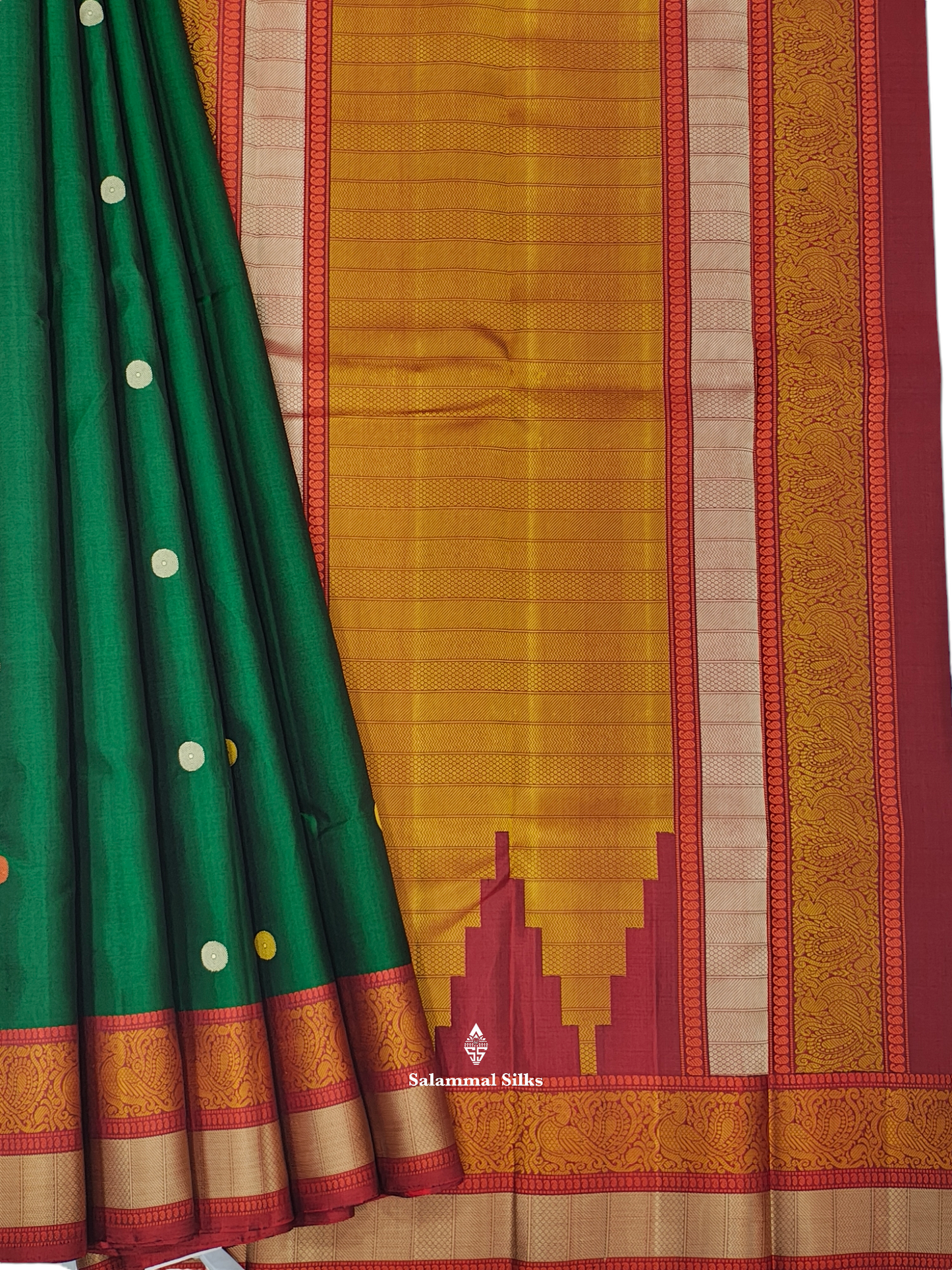 Kanjivaram Beautiful Bottle Green Thread Work Buttas Pure Silk Saree With Thread Work Border