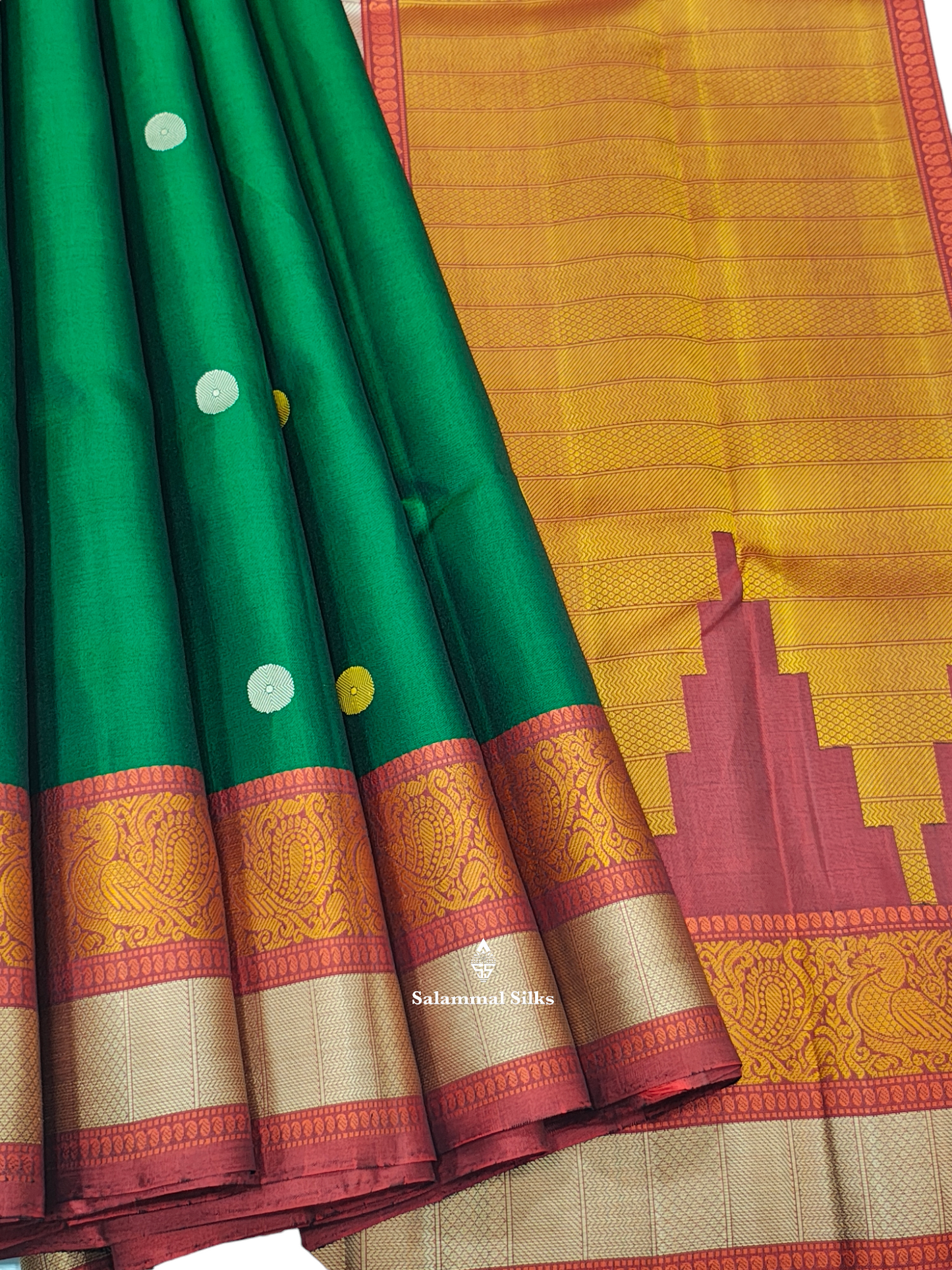 Kanjivaram Beautiful Bottle Green Thread Work Buttas Pure Silk Saree With Thread Work Border