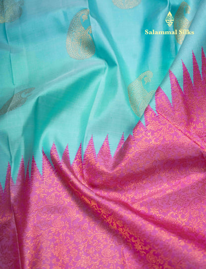 Kanjivaram Fancy Silk Saree Light Anantha Green  With Pink Blouse