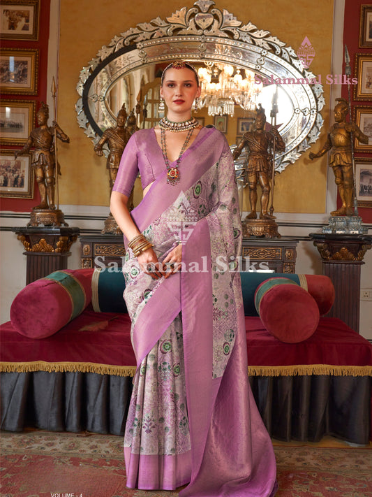 Cream Pink Softy Fancy Saree With Fancy Mustard Lavender Border