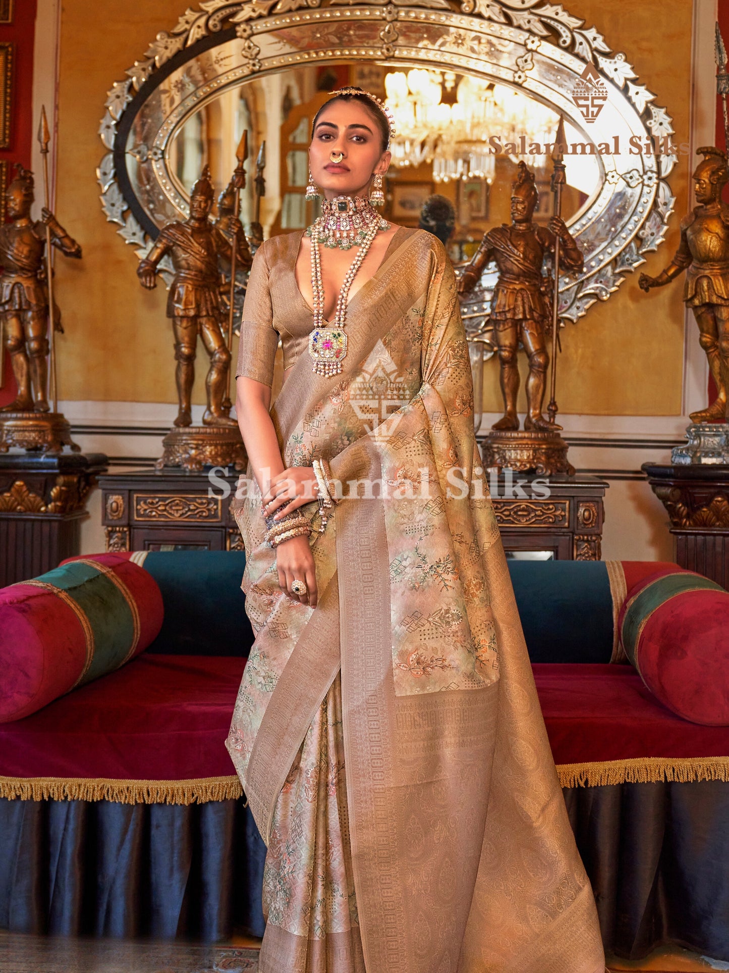 Cream Multicolour Softy Fancy Saree With Fancy Light Brown Border