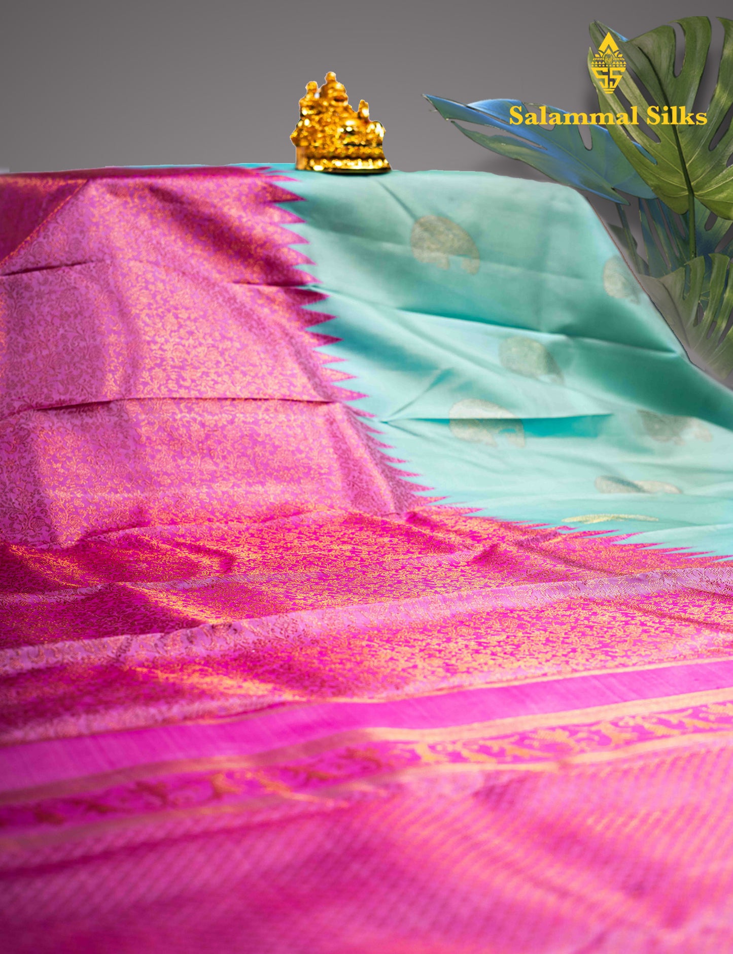 Kanjivaram Fancy Silk Saree Light Anantha Green  With Pink Blouse