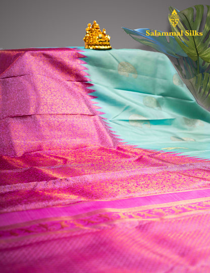 Kanjivaram Fancy Silk Saree Light Anantha Green  With Pink Blouse