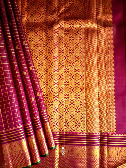 Brownish Rose Checks Silk Saree