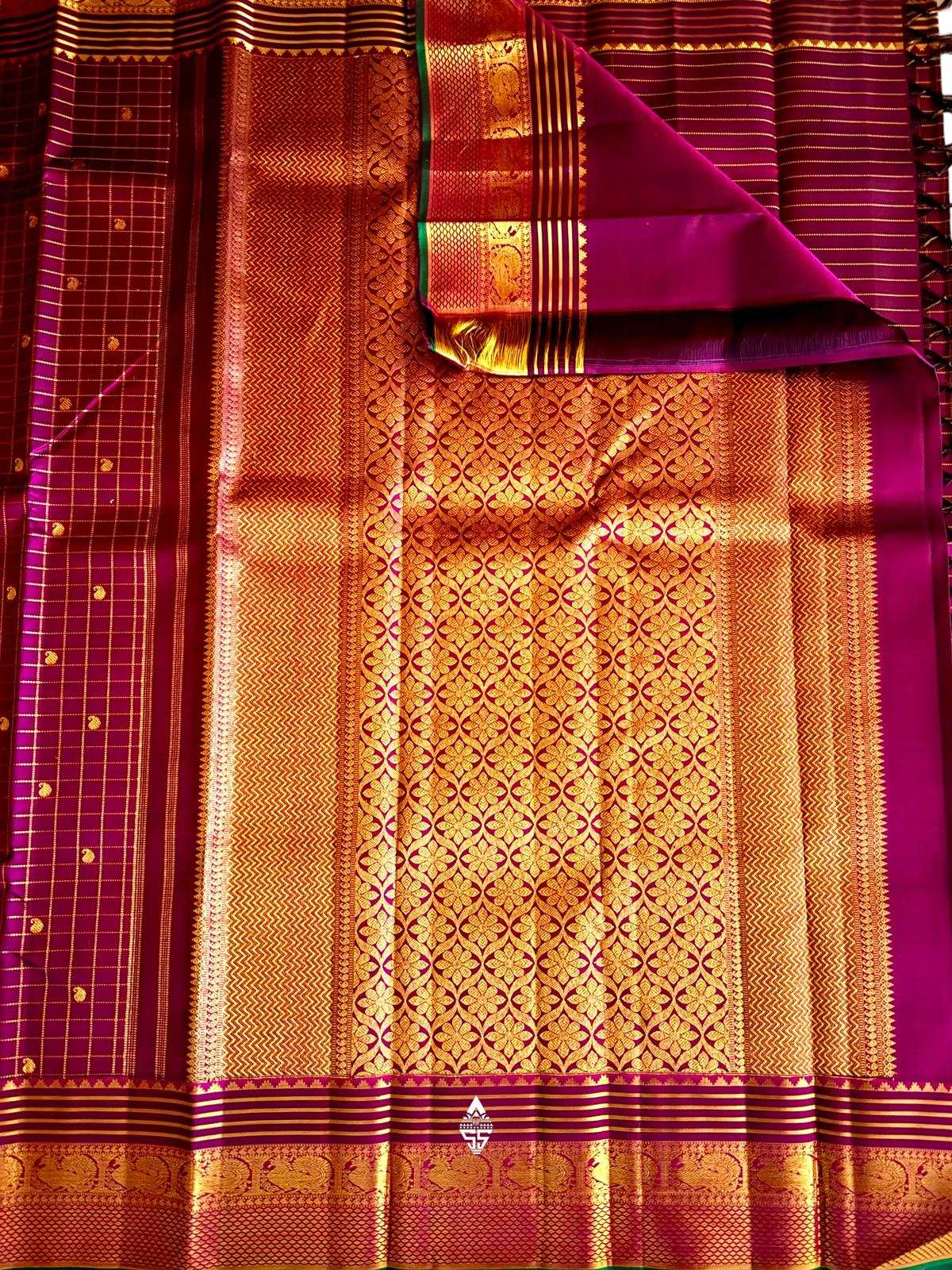 Brownish Rose Checks Silk Saree