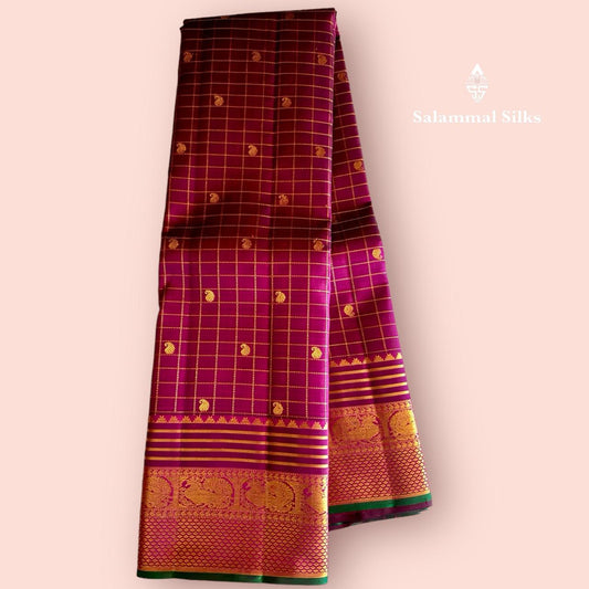 Brownish Rose Checks Silk Saree