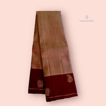 Pure Zari Onion Brown Silk Saree with Maroon Border