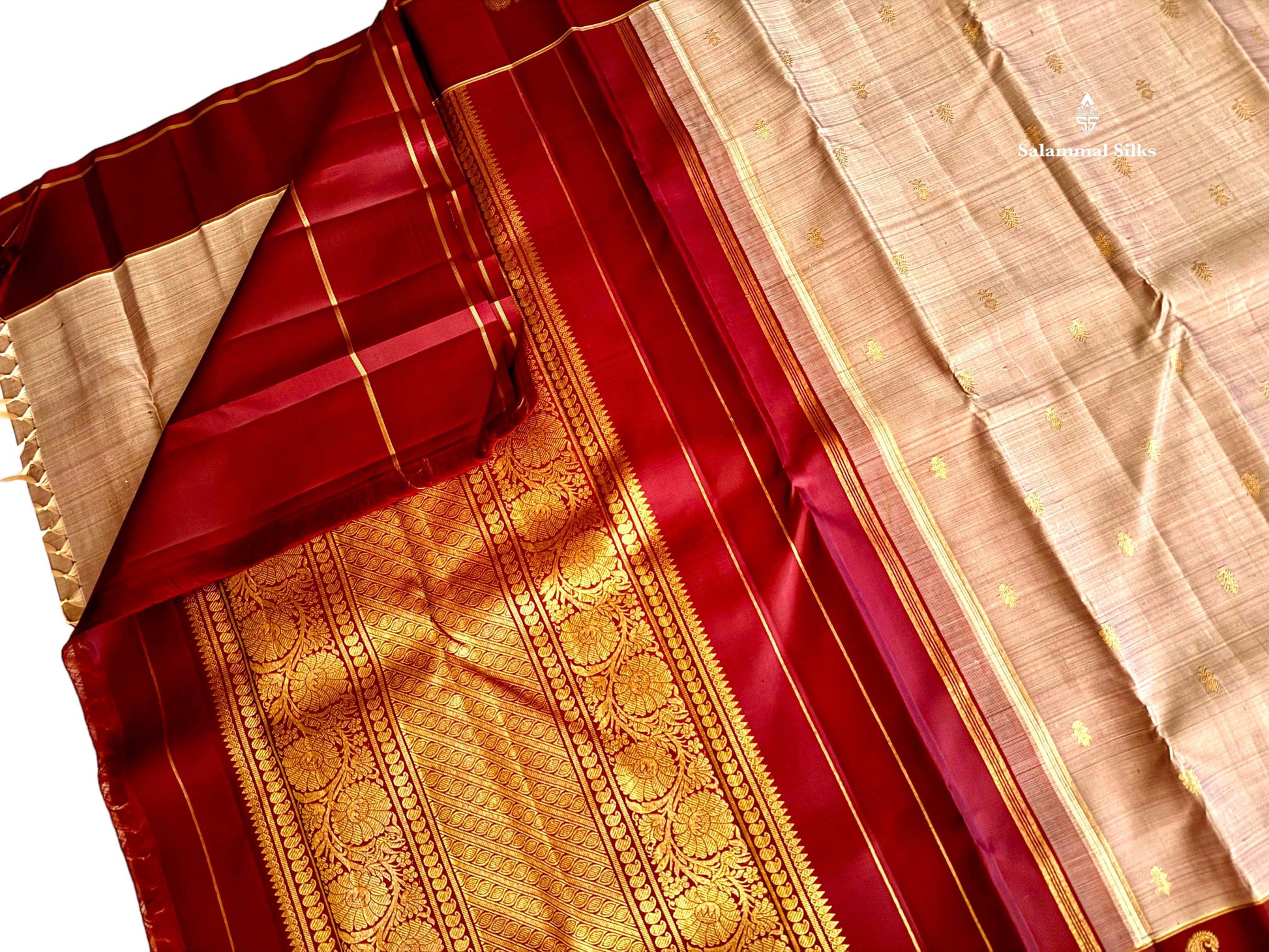 Pure Zari Onion Brown Silk Saree with Maroon Border