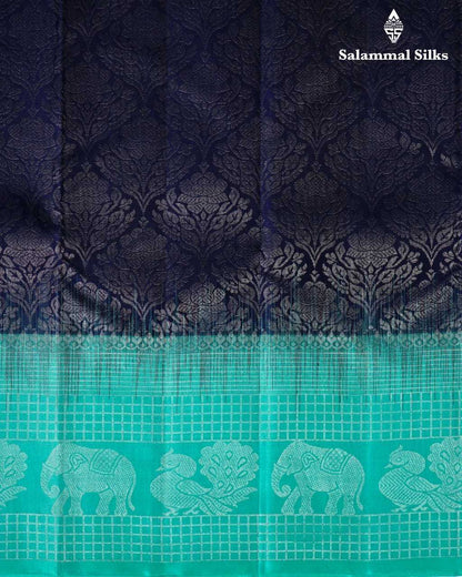 Navy Blue Silk Saree With Green Teal Border