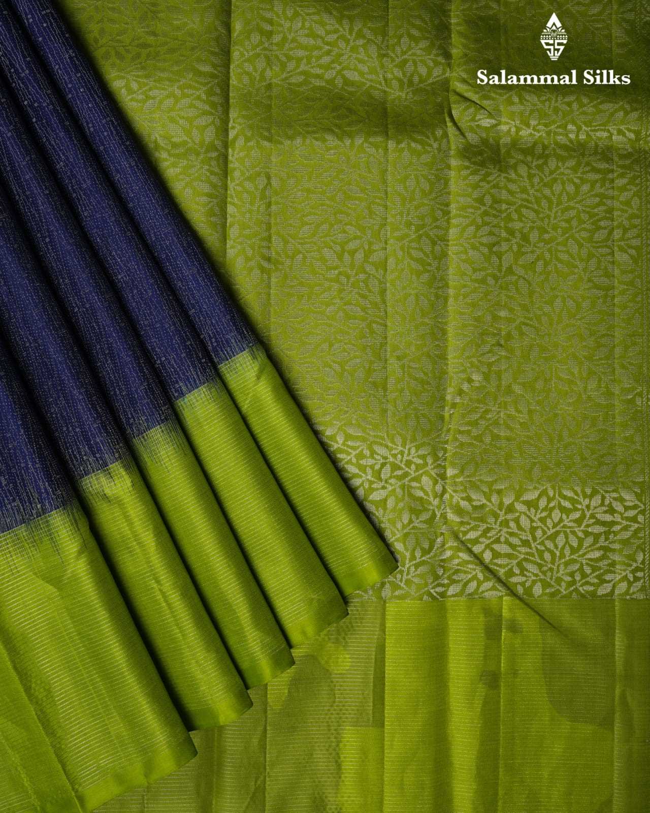 Dark Blue Silk Saree With Parrot Green Border