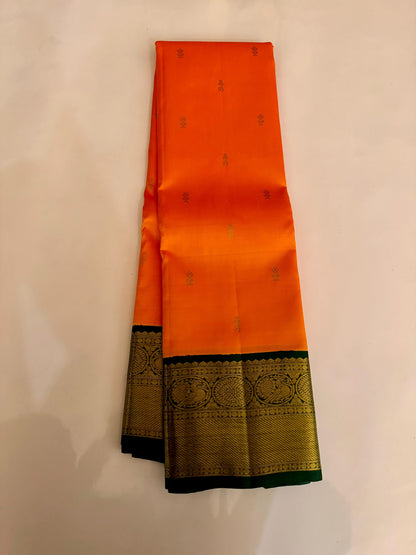 Mango Yellow Silk Saree with Bottle Green Border