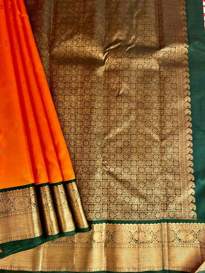 Mango Yellow Silk Saree with Bottle Green Border