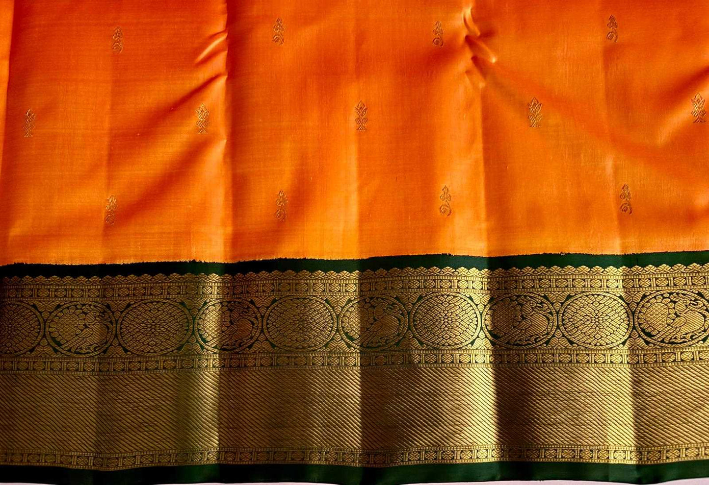 Mango Yellow Silk Saree with Bottle Green Border