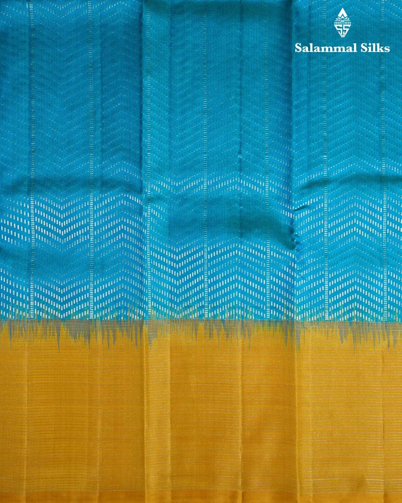 Blue Silk Saree with Mustard Yellow Border