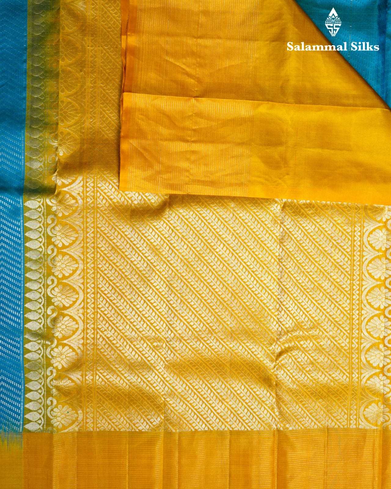 Blue Silk Saree with Mustard Yellow Border