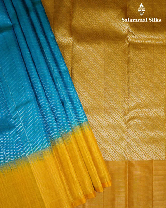 Blue Silk Saree with Mustard Yellow Border