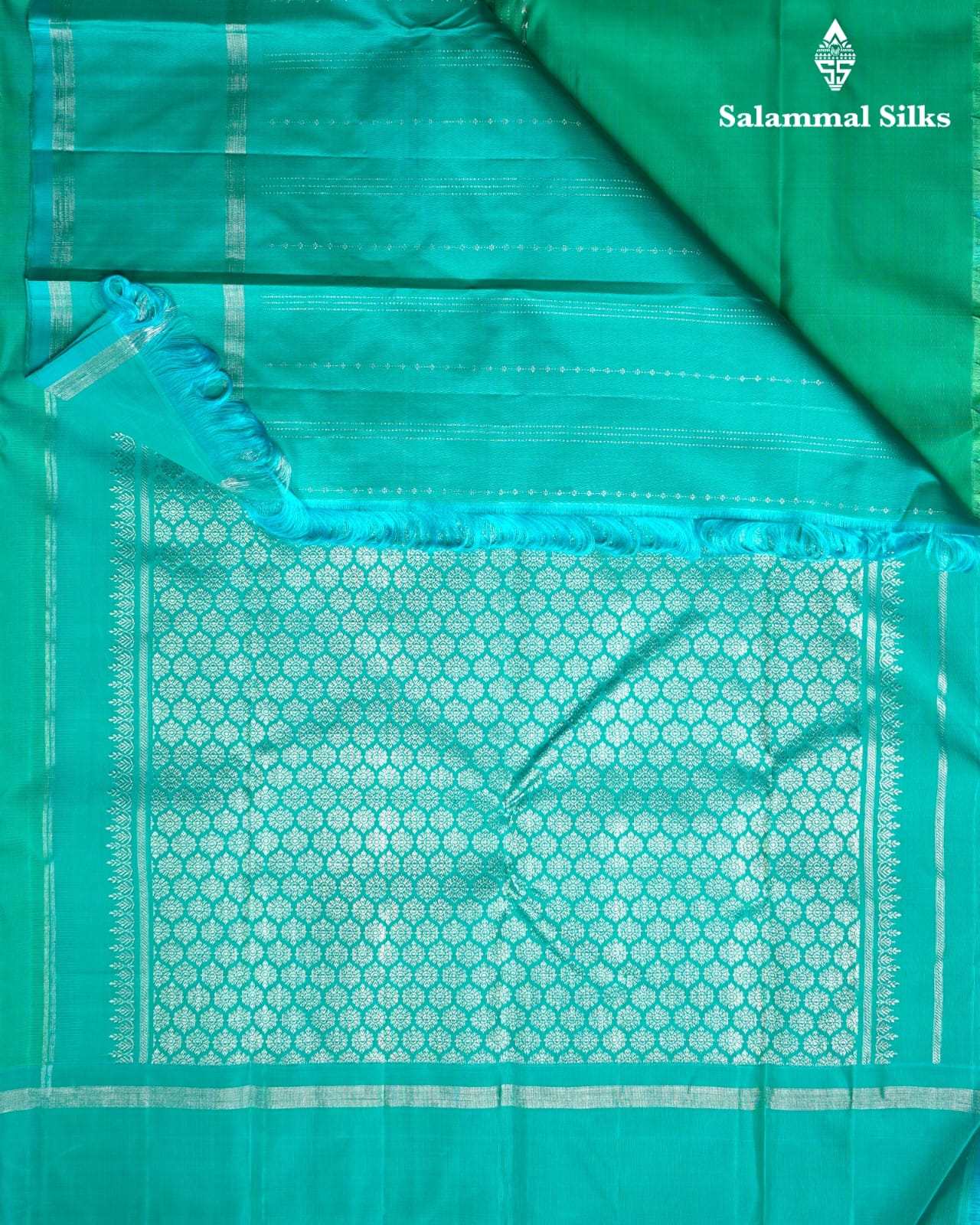 Green Silk Saree With Teal Border