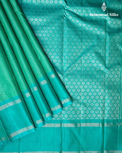 Green Silk Saree With Teal Border