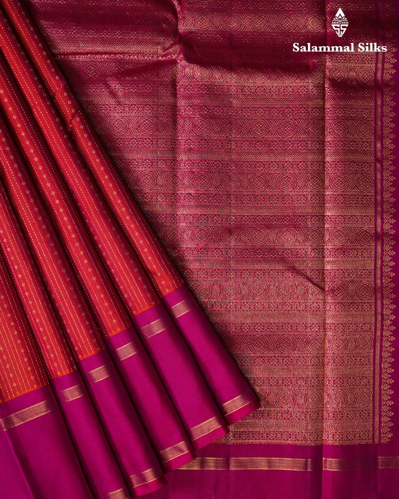 Pinkish Red Silk Saree With Magenta Border