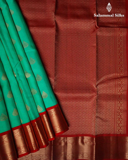 Light Green Pure Silk Saree With Red Border