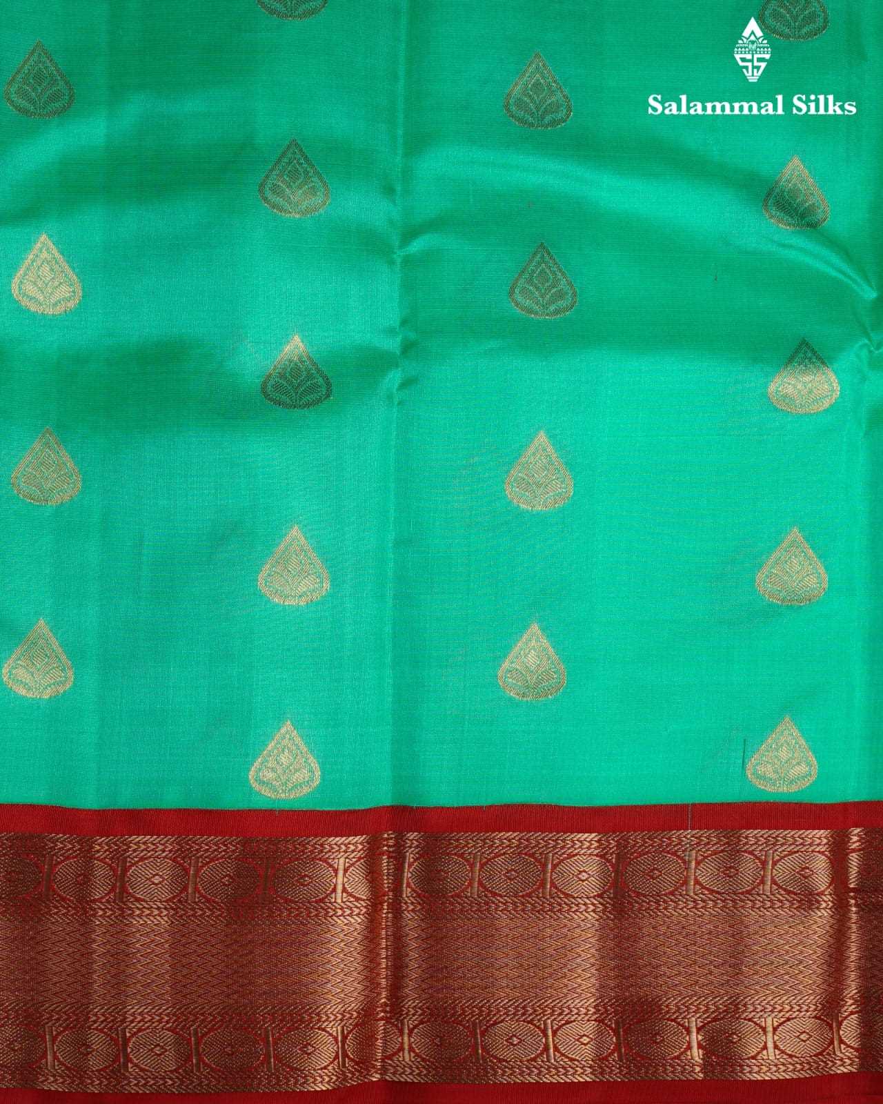 Light Green Pure Silk Saree With Red Border