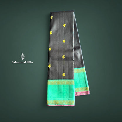 Black Silk Saree with Teal Border