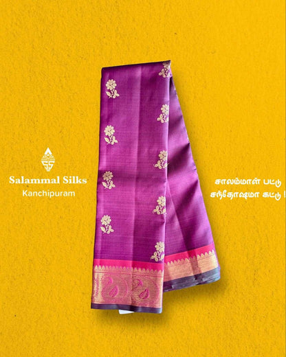 Pure Zari Magenta Silk Saree with Reddish Pink Border