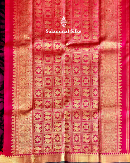 Pure Zari Magenta Silk Saree with Reddish Pink Border