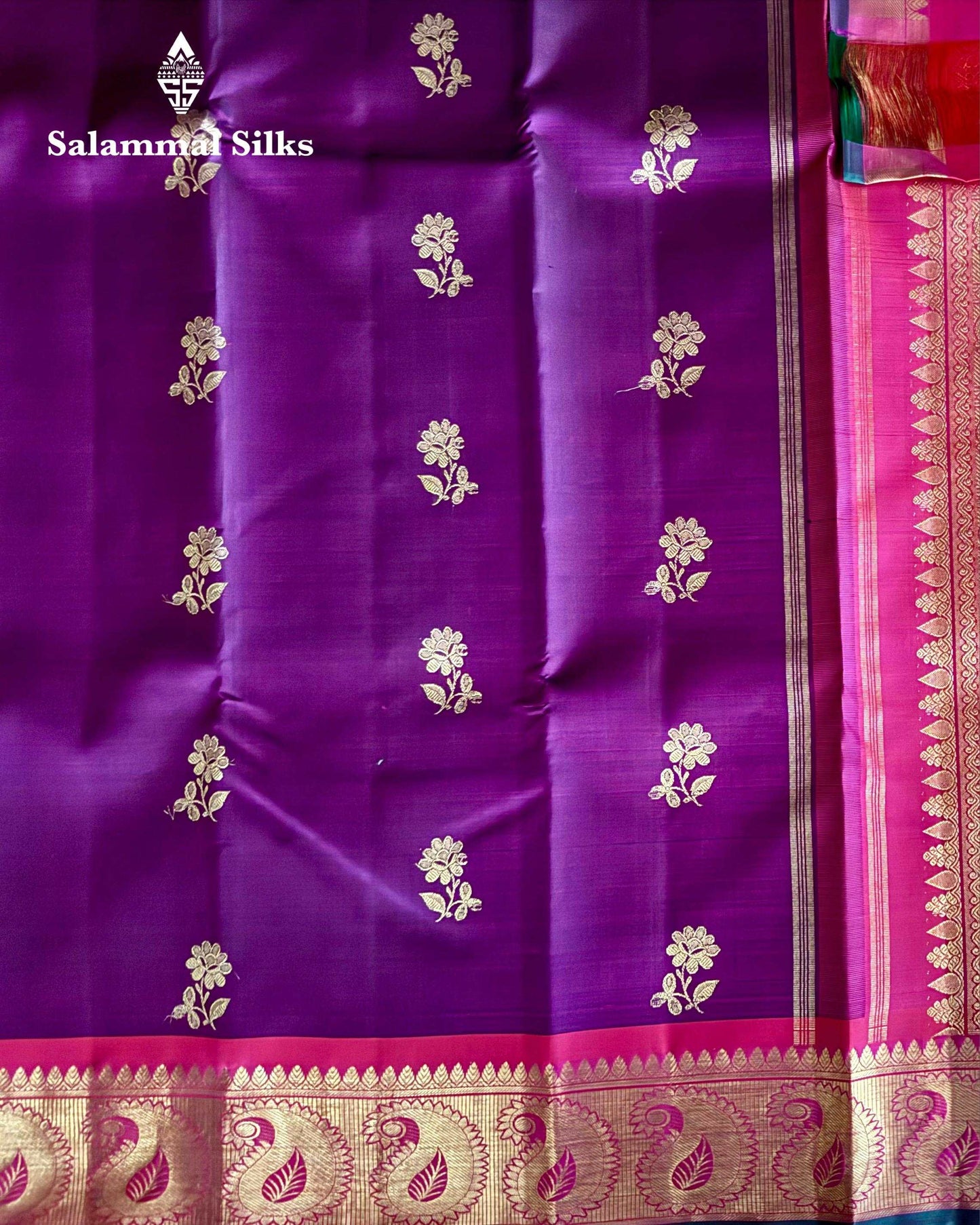 Pure Zari Magenta Silk Saree with Reddish Pink Border