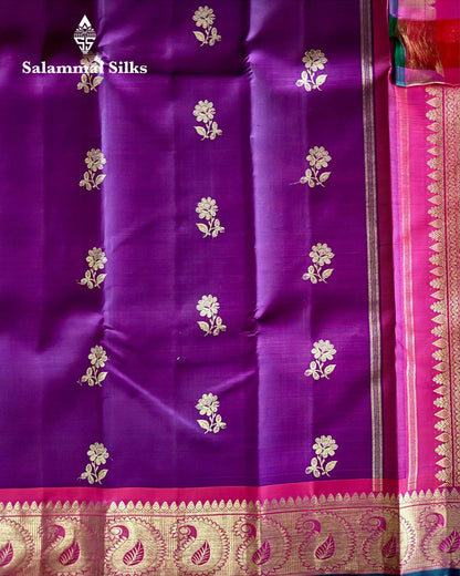 Pure Zari Magenta Silk Saree with Reddish Pink Border