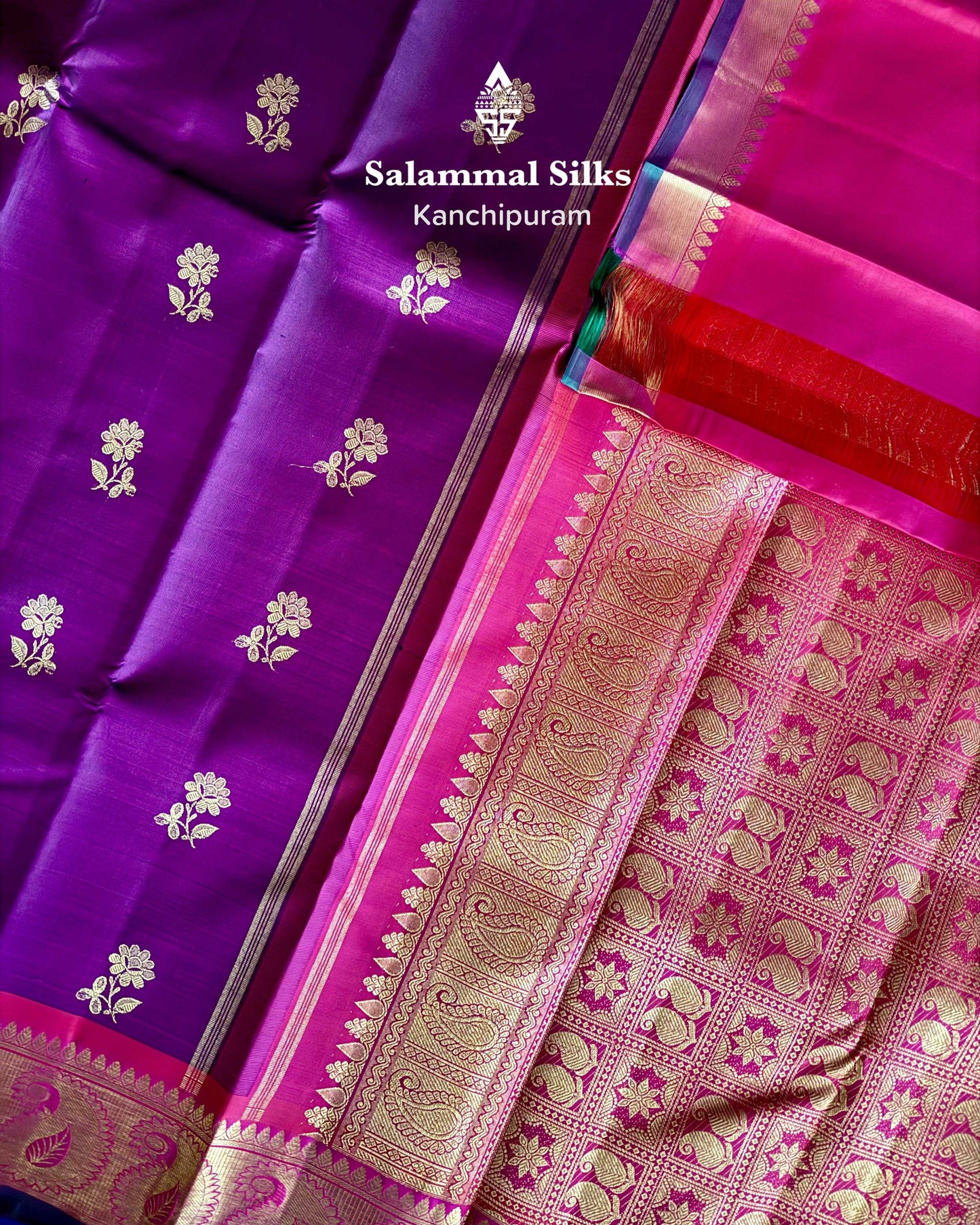 Pure Zari Magenta Silk Saree with Reddish Pink Border