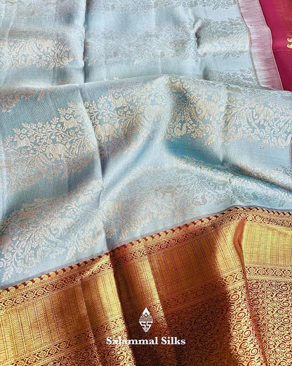 Sky Blue Silk Saree with Maroon Border