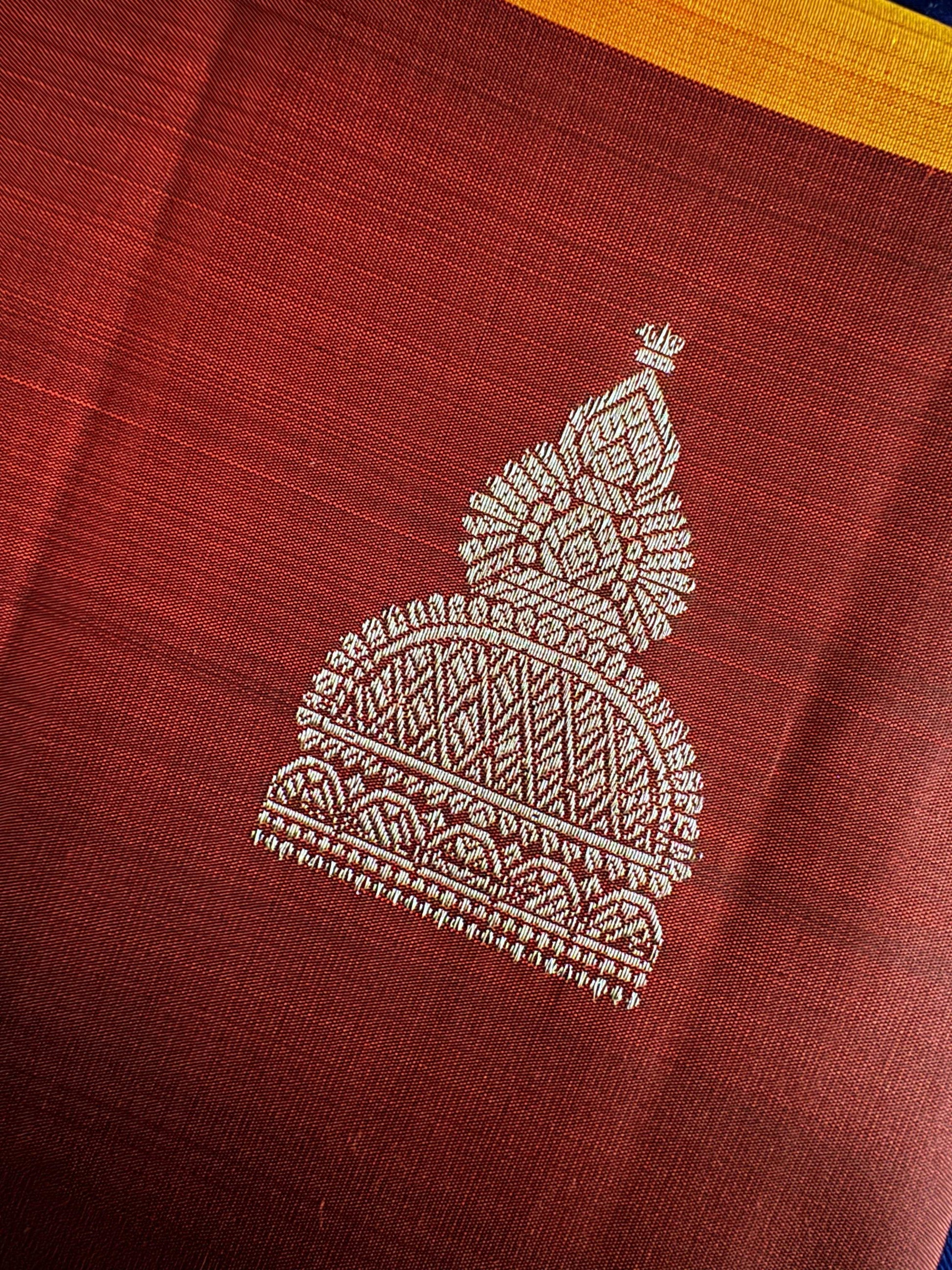 Maroon and Mustard Half & Half Silk Saree without  Border