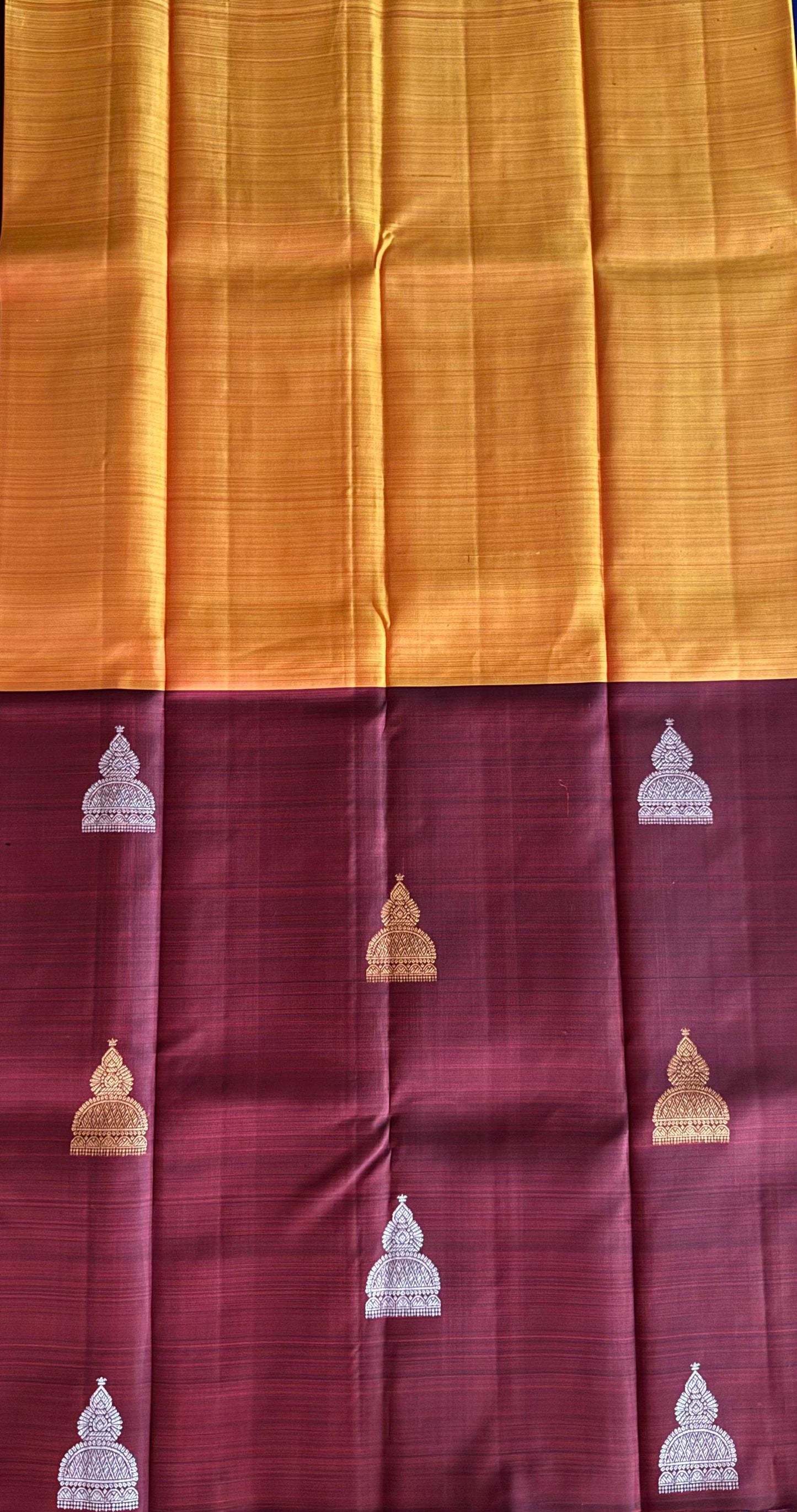 Maroon and Mustard Half & Half Silk Saree without  Border