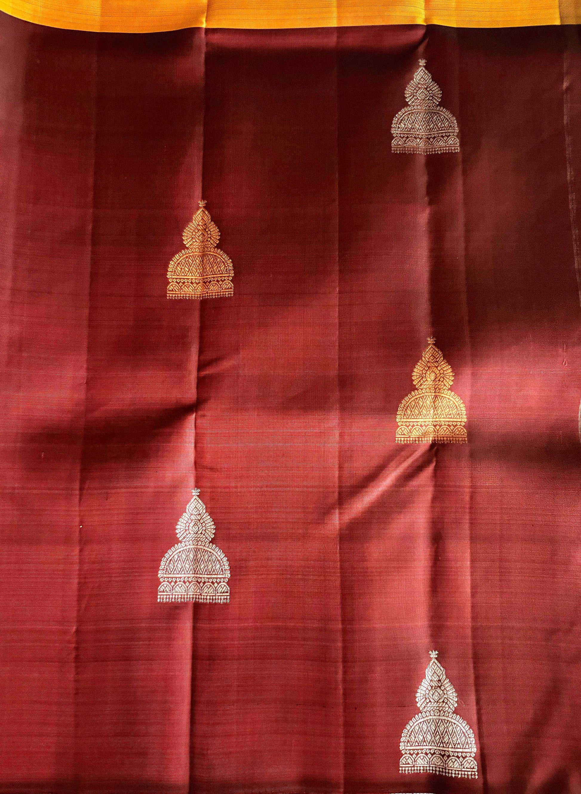 Maroon and Mustard Half & Half Silk Saree without  Border