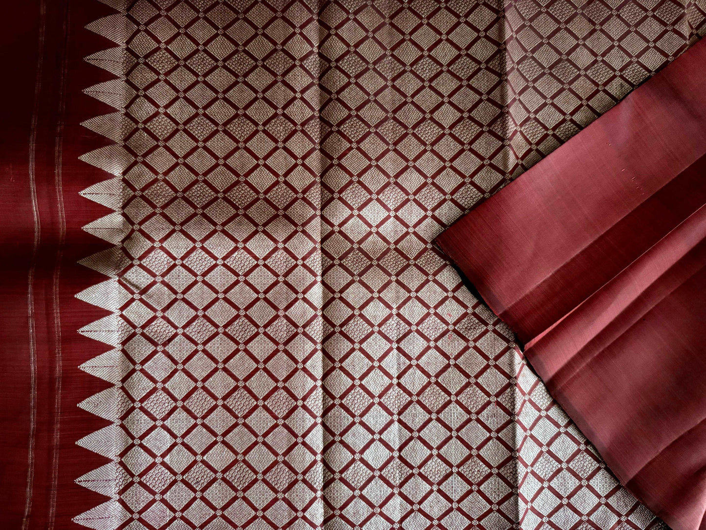 Maroon and Mustard Half & Half Silk Saree without  Border