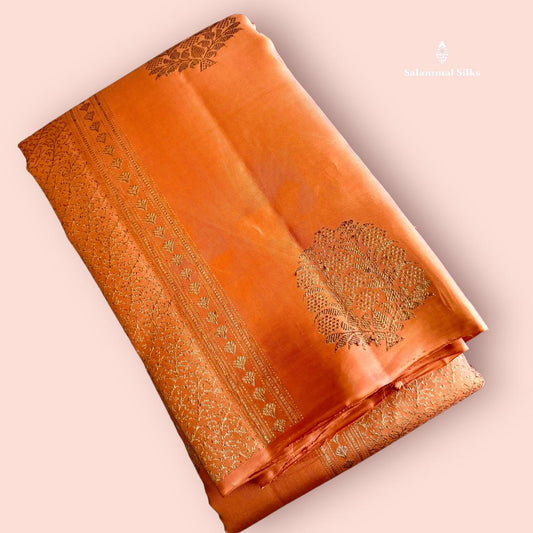 Dark Peach Silk Saree Without Border