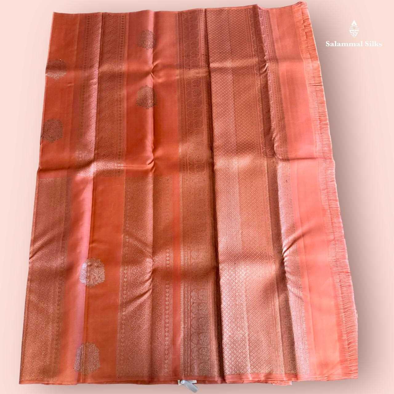 Dark Peach Silk Saree Without Border