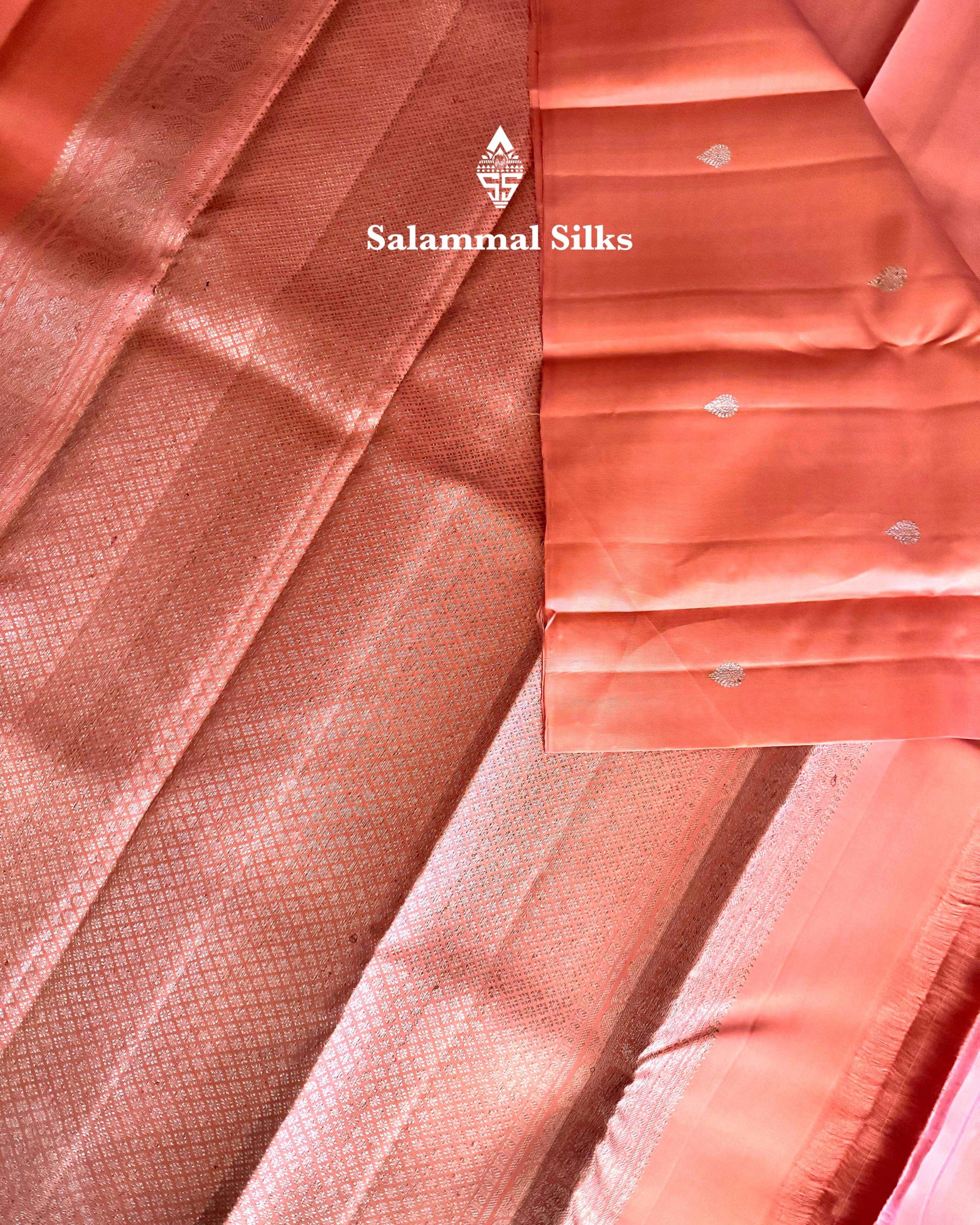 Dark Peach Silk Saree Without Border