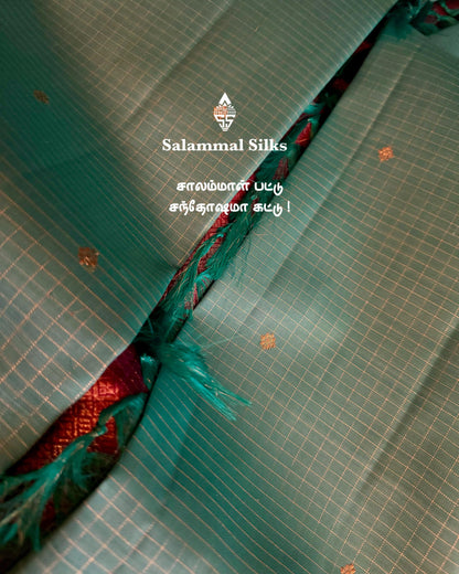 Sky Blue Small Checks Silk Saree with Magenta Border