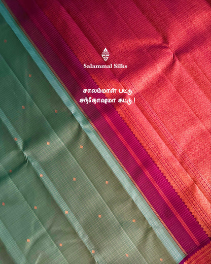 Sky Blue Small Checks Silk Saree with Magenta Border