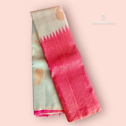 Teal Silk Saree with Rising Baby Pink Border