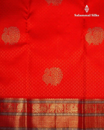 Pure Zari Reddish Orange Kanjivaram Pure Silk Saree