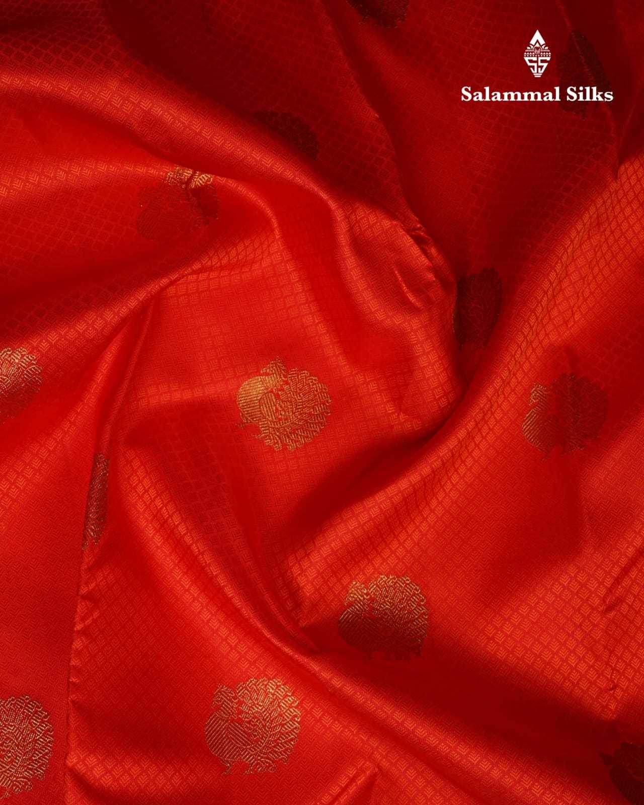 Pure Zari Reddish Orange Kanjivaram Pure Silk Saree