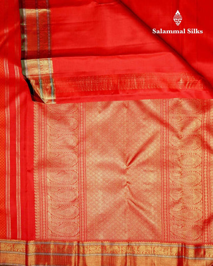 Pure Zari Reddish Orange Kanjivaram Pure Silk Saree