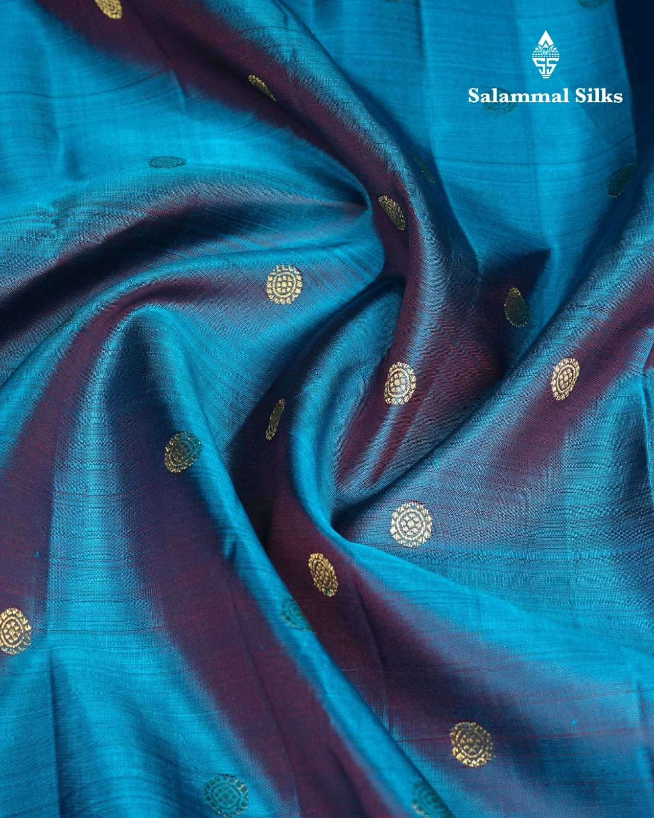 Pure Zari Peacock Blue Kanjivaram Pure Silk Saree With Violet Border